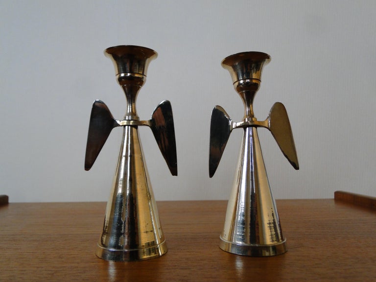 2 Vntage Brass Angel Candlesticks Sweden For Sale at 1stDibs