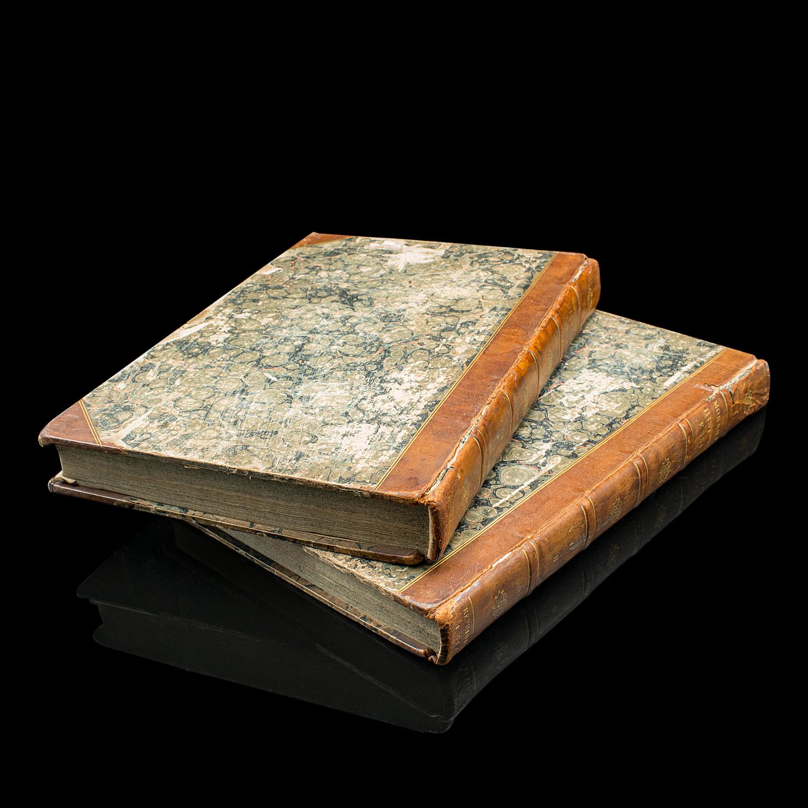 This is 2 antique volumes of Morant's History of Essex. An English, county reference book, dating to the Regency period, dated 1816.

Full title: The History and Antiquities of the County of Essex, Compiled from the best and most ancient historians;