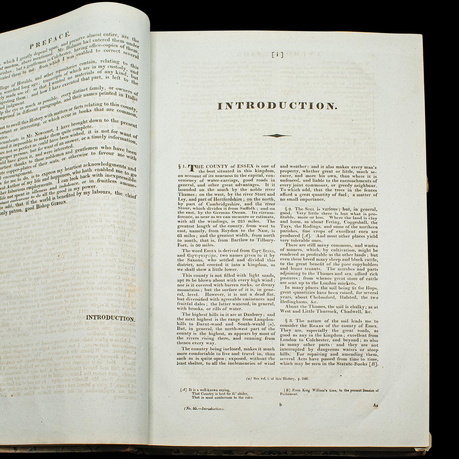 2 Vols Antique Book, Morant's History Of Essex, English, County Reference, 1816 In Good Condition For Sale In Hele, Devon, GB