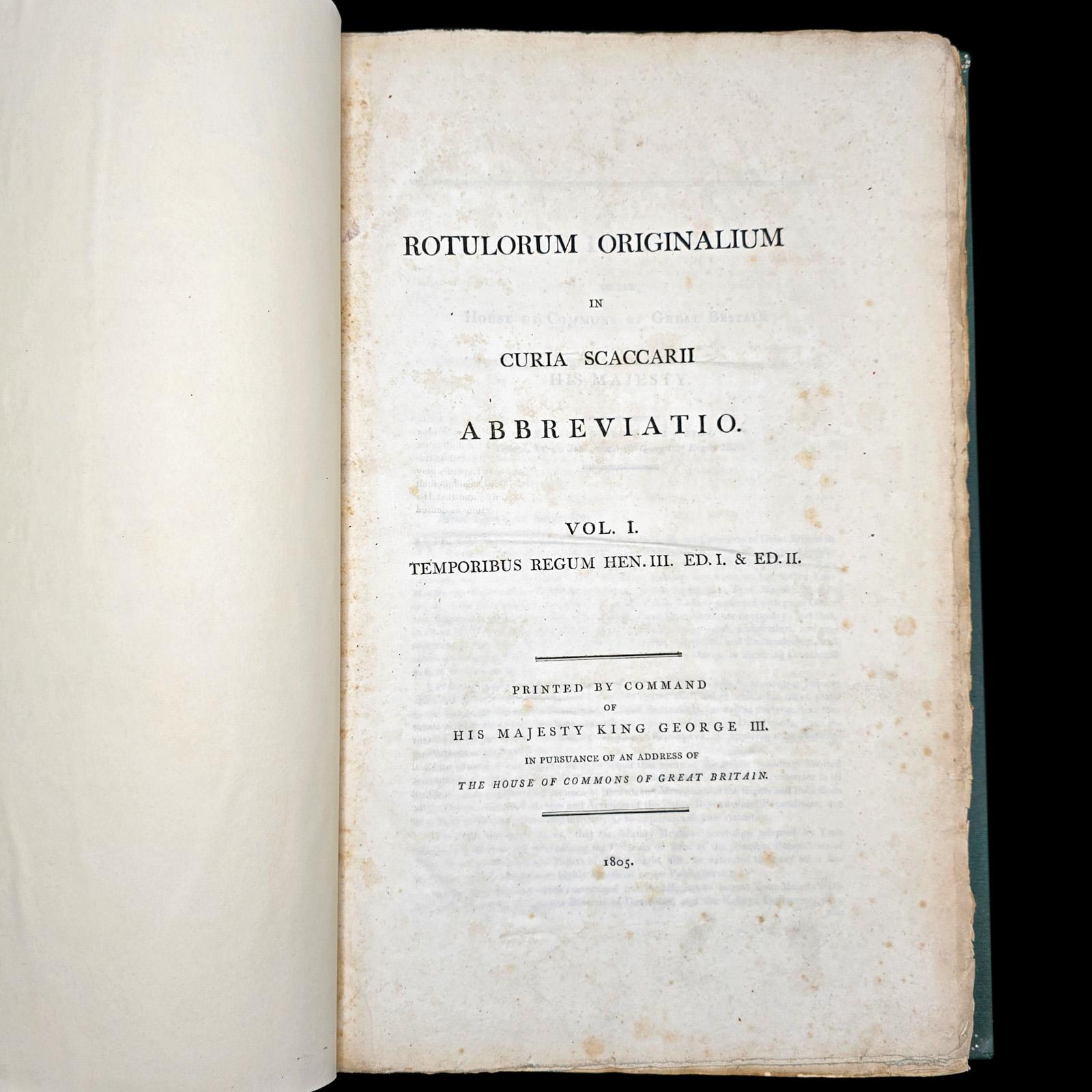 George III 2 Vols Antique Reference Book Set, Rotulorum Originalium, Public Records, Latin en vente