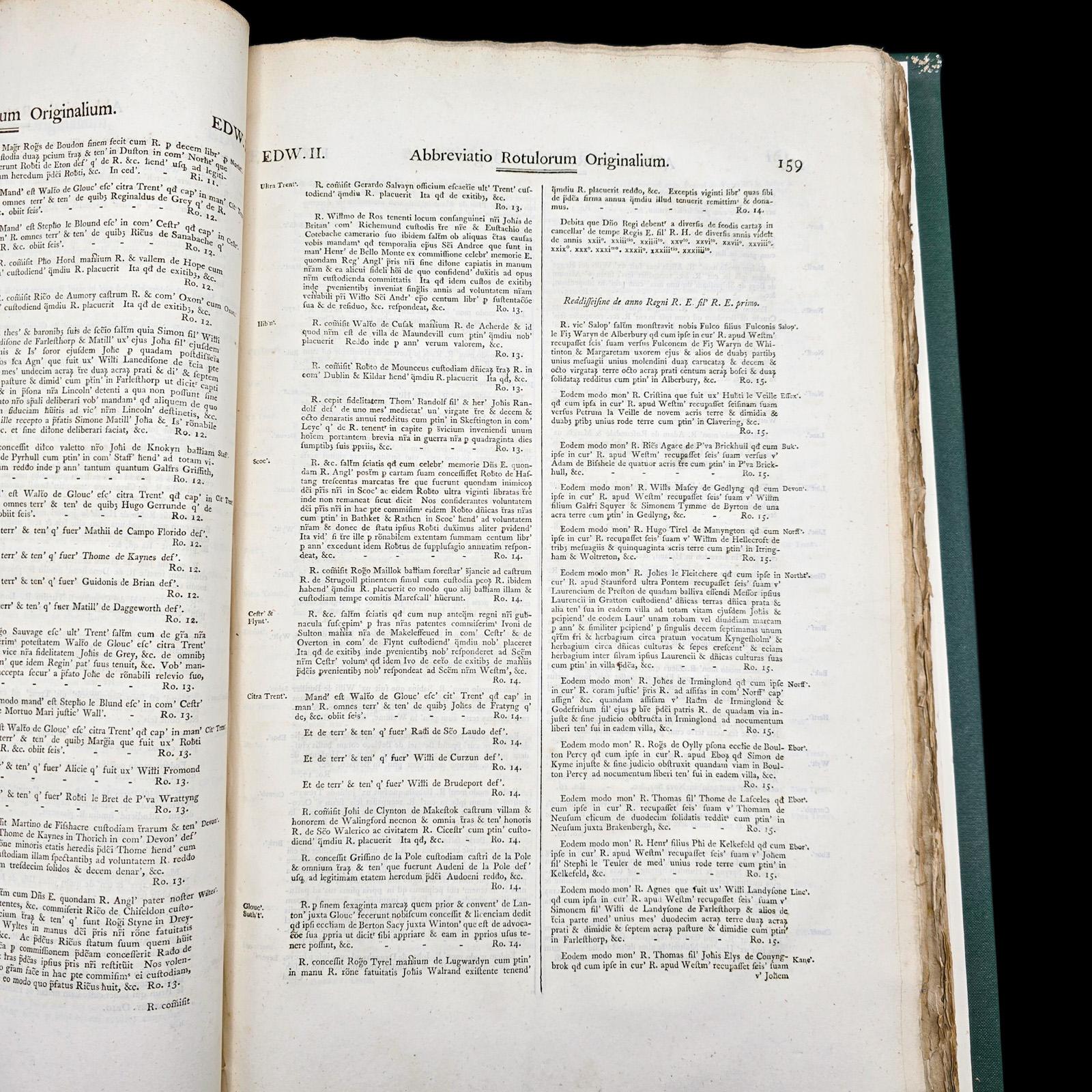 XIXe siècle 2 Vols Antique Reference Book Set, Rotulorum Originalium, Public Records, Latin en vente