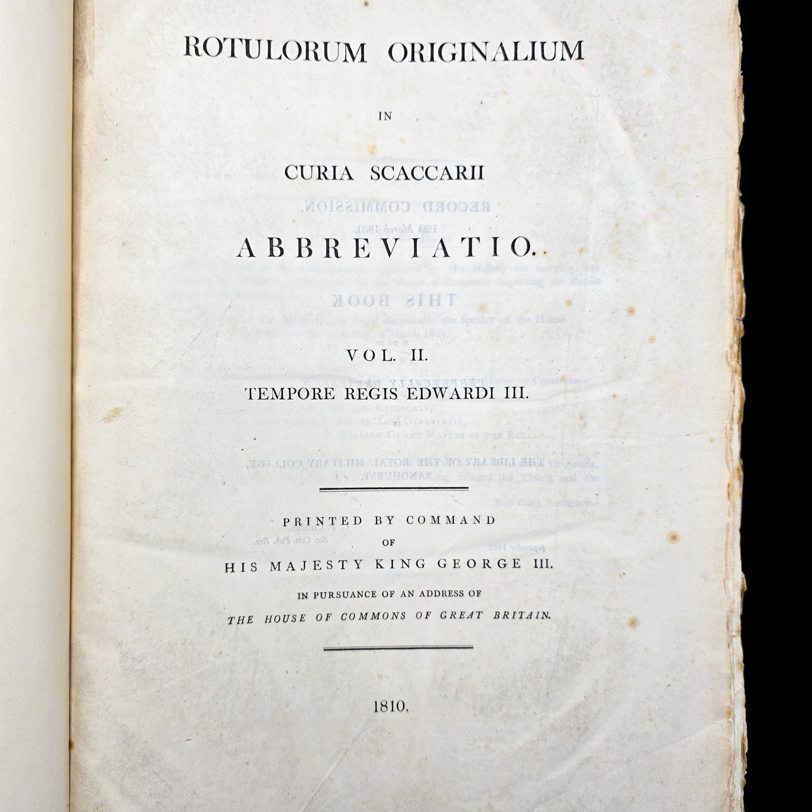 2 Vols Antique Reference Book Set, Rotulorum Originalium, Public Records, Latin en vente 2