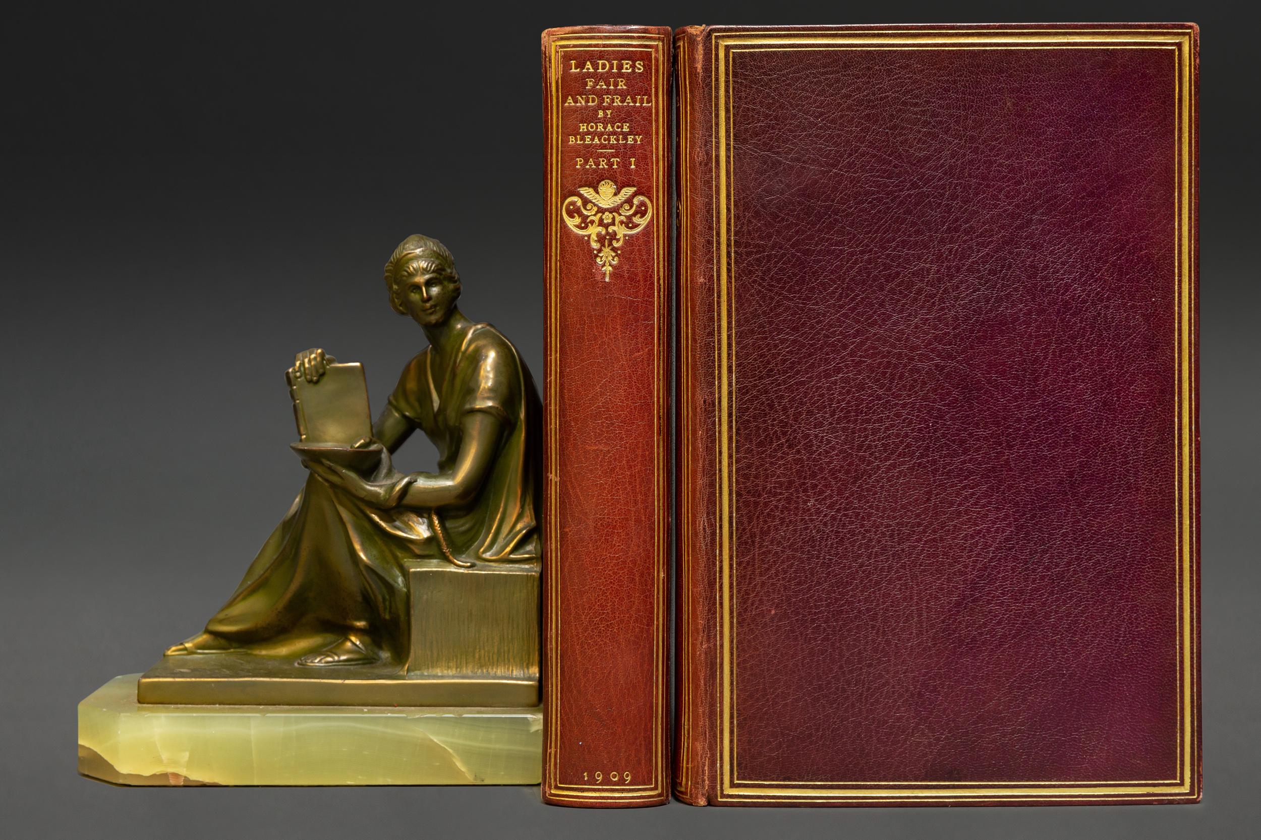 2 volumes. Horace Bleackley. Ladies Fair and Frail. Sketches of the Demi-Monde during the eighteenth century. Extra illustrated. Bound by Sangorski & Sutcliffe. Bound in purple morocco. All edges gilt. Published: London: John Lane, The Bodley Head.