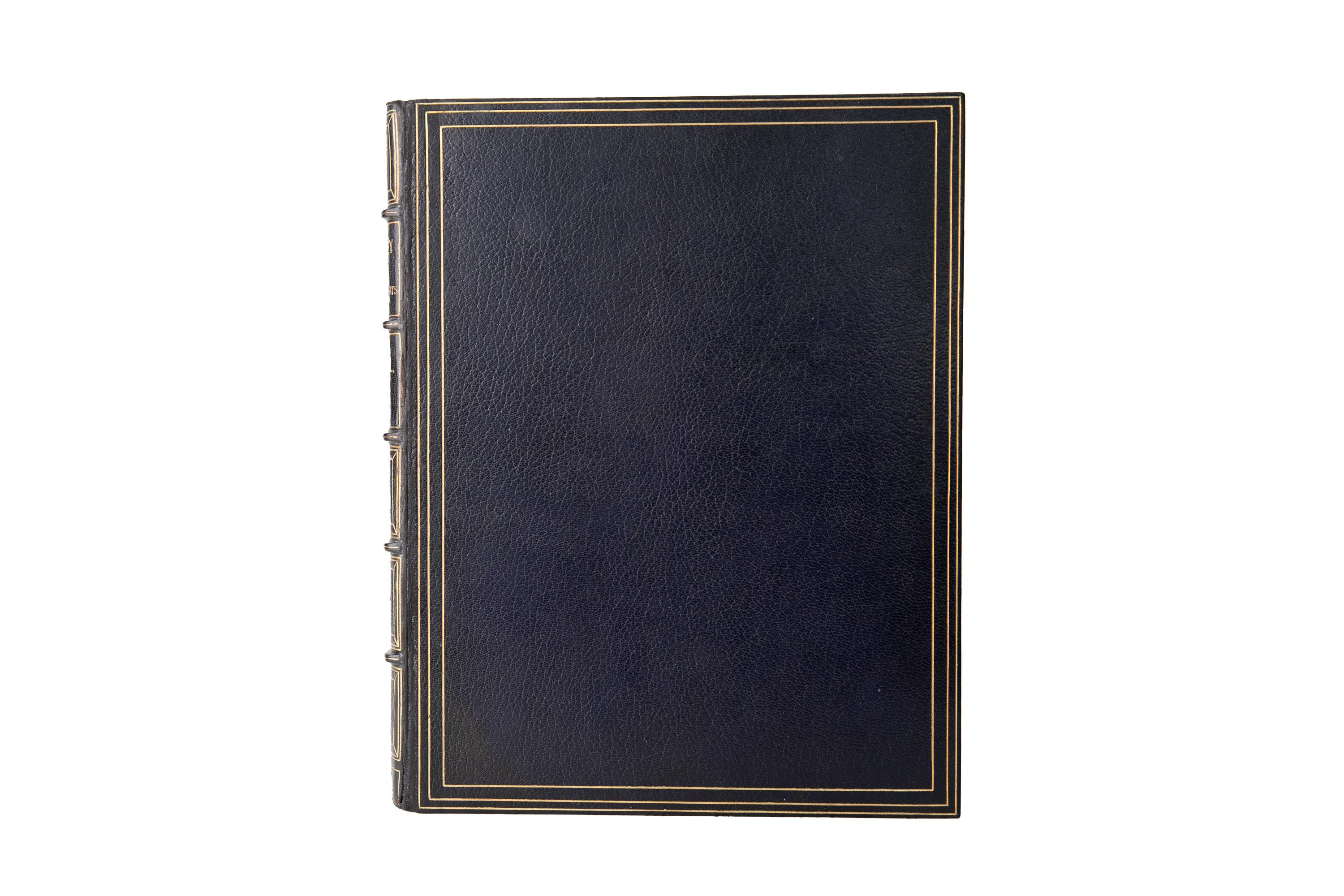 2 Volumes. Humphrey Ward & W. Roberts, Romney. Bound by Bickers & Son in full navy morocco with the covers displaying a gilt-tooled border. The spines display raised bands, bordering, and label lettering, all gilt-tooled. The top edges are gilded