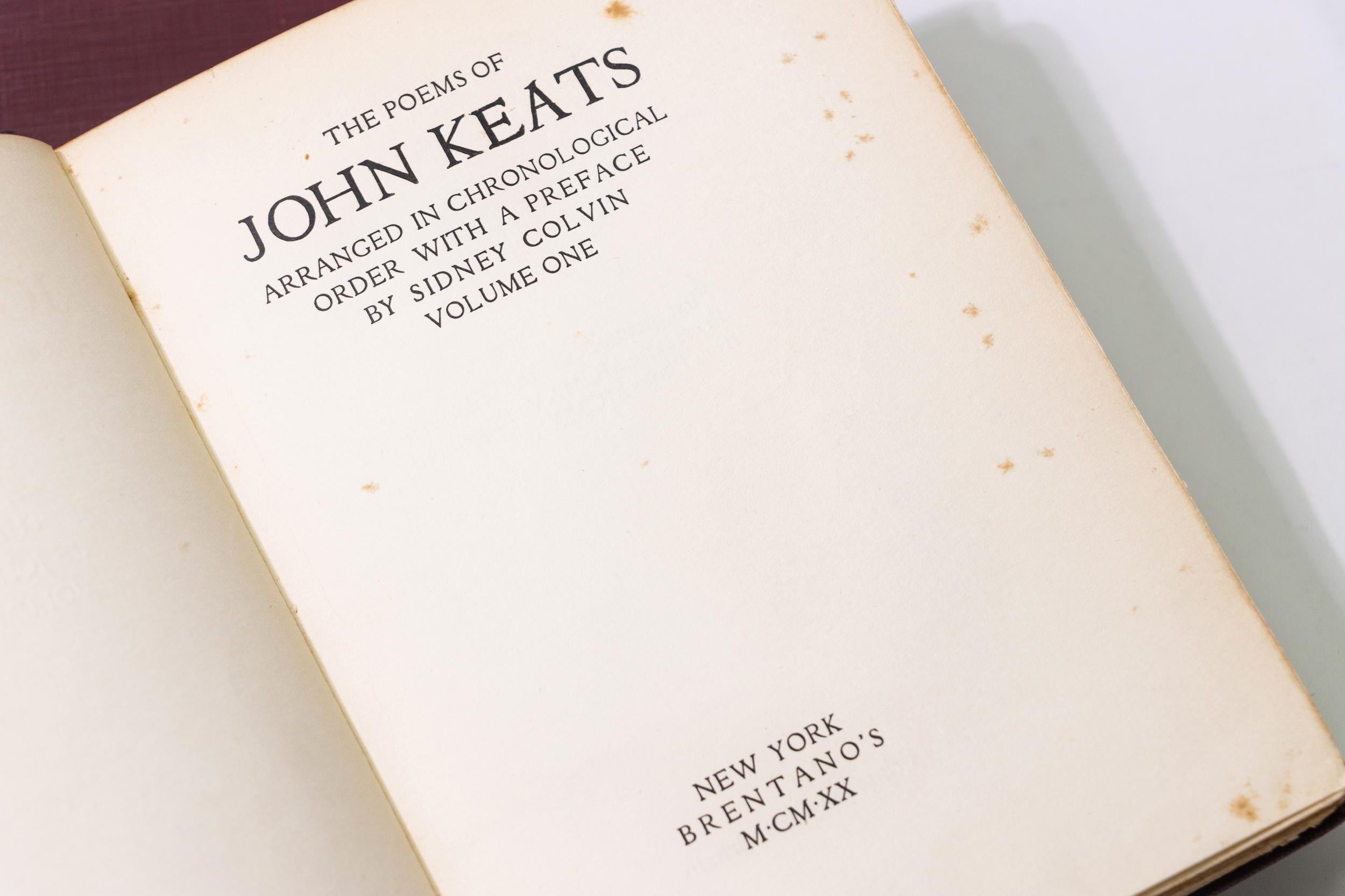 2 Volumes, John Keats, The Poems of John Keats In Good Condition For Sale In New York, NY