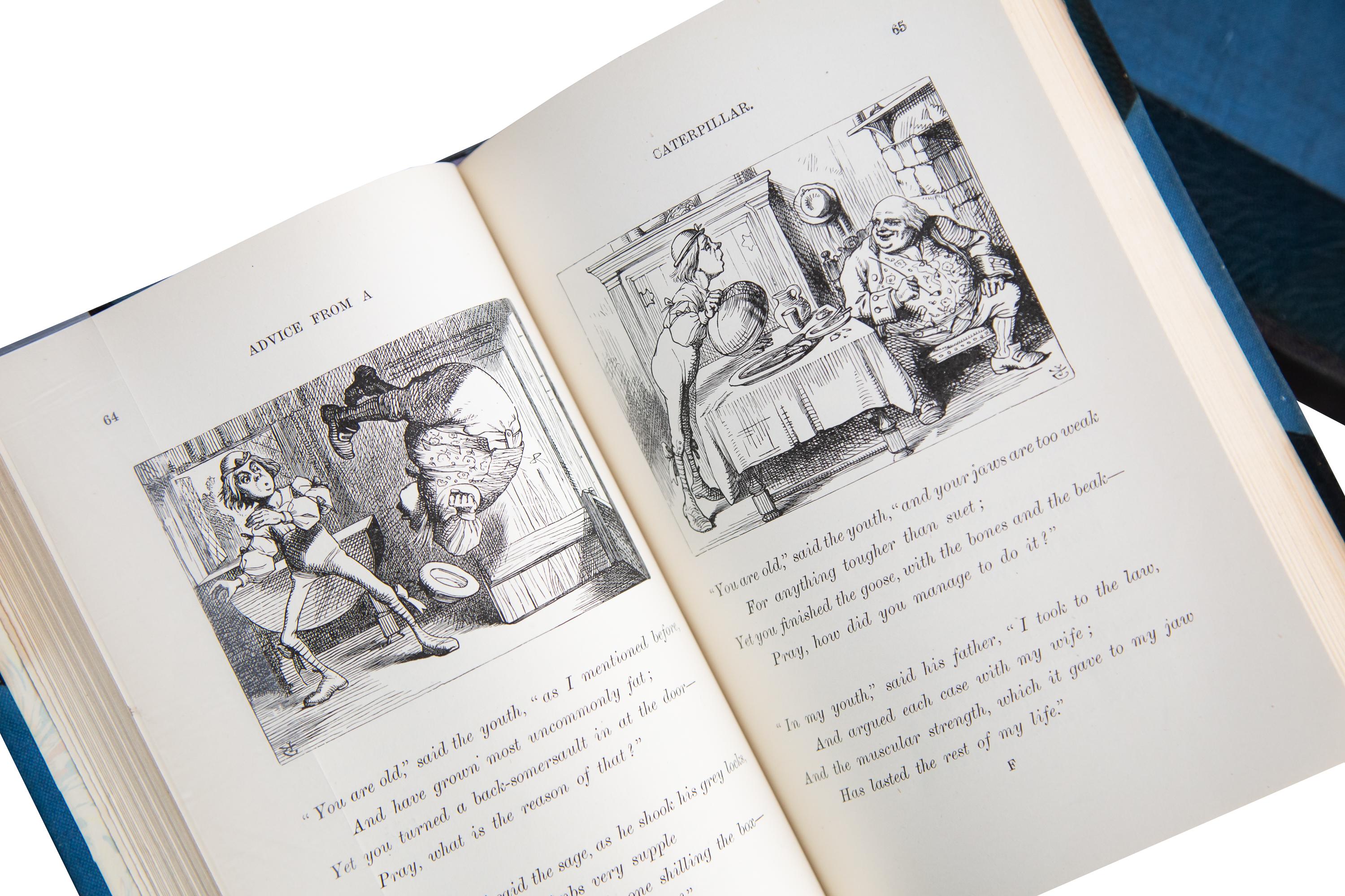 2 Volumes. Lewis Carroll, Alice in Wonderland and Through the Looking Glass. In Good Condition In New York, NY