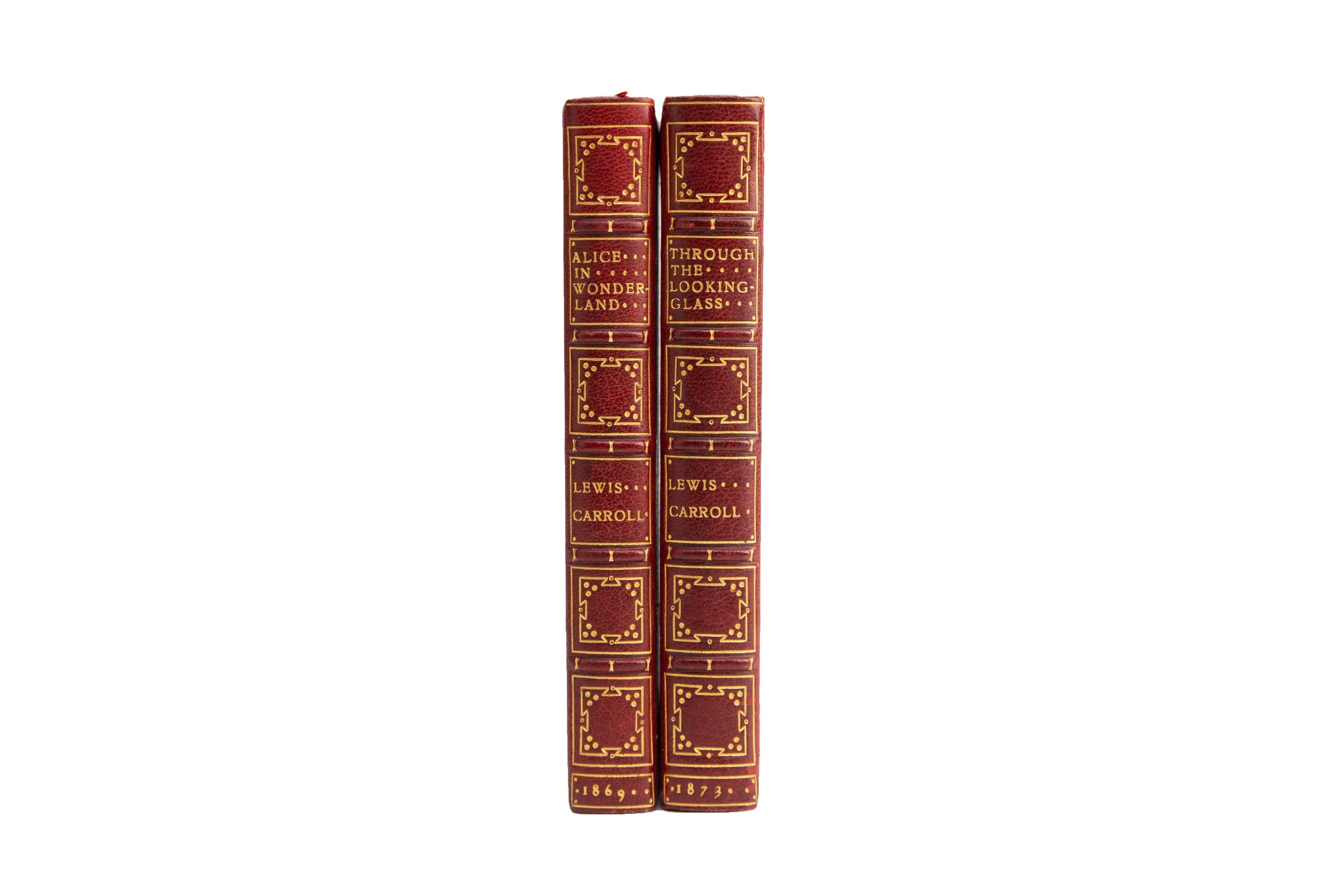 Mid-19th Century 2 Volumes, Lewis Carroll, Alice in Wonderland & Through the Looking Glass