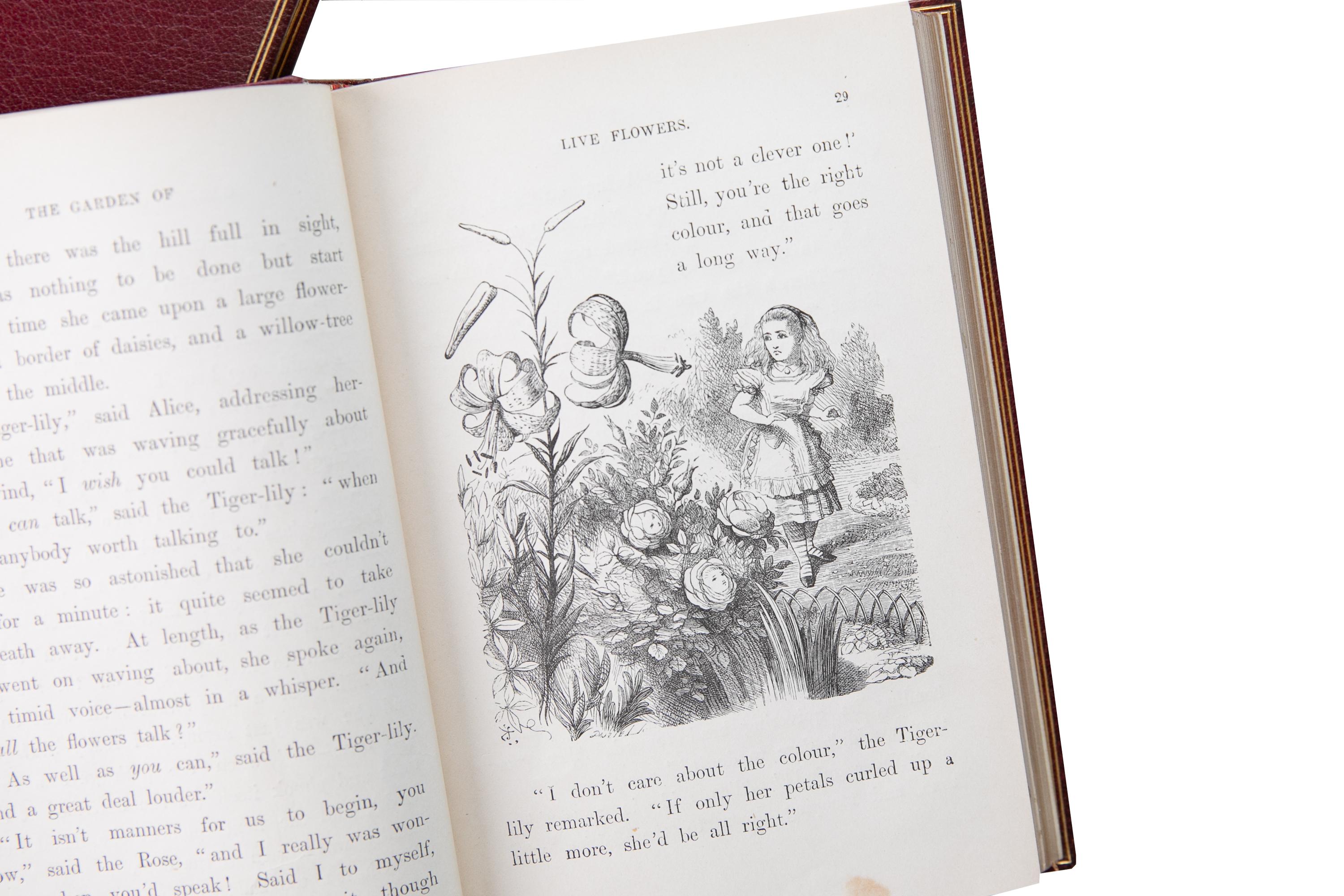 19th Century 2 Volumes. Lewis Carroll, Alice in Wonderland & Through the Looking Glass For Sale