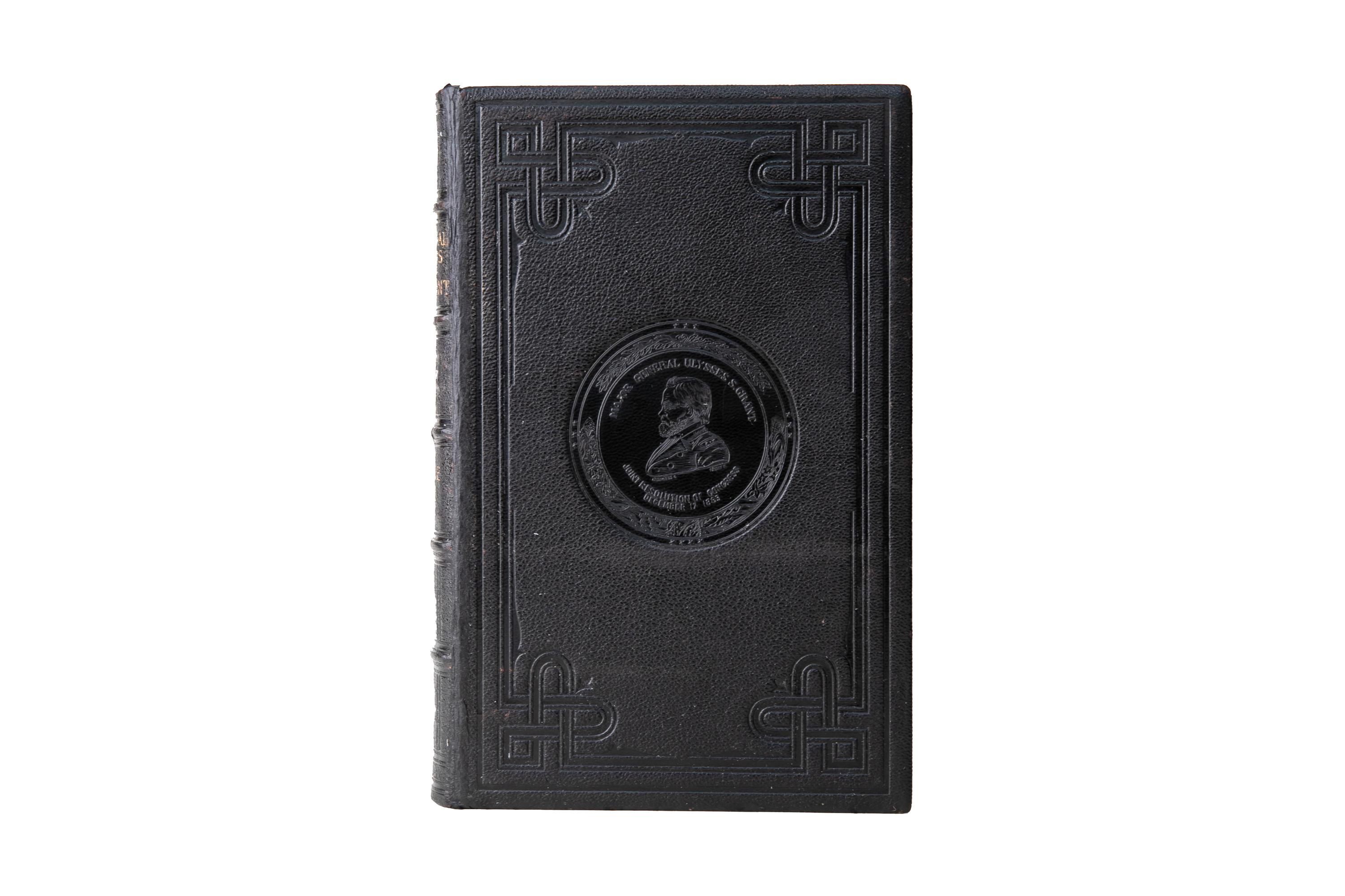 2 Volumes. U.S. Grant, Personal Memoirs. First Edition. Rare publisher's binding in full black morocco with the covers displaying ornate open-tooled detailing with Grant's crest and the raised band spines displaying open and gilt-tooled detailing.