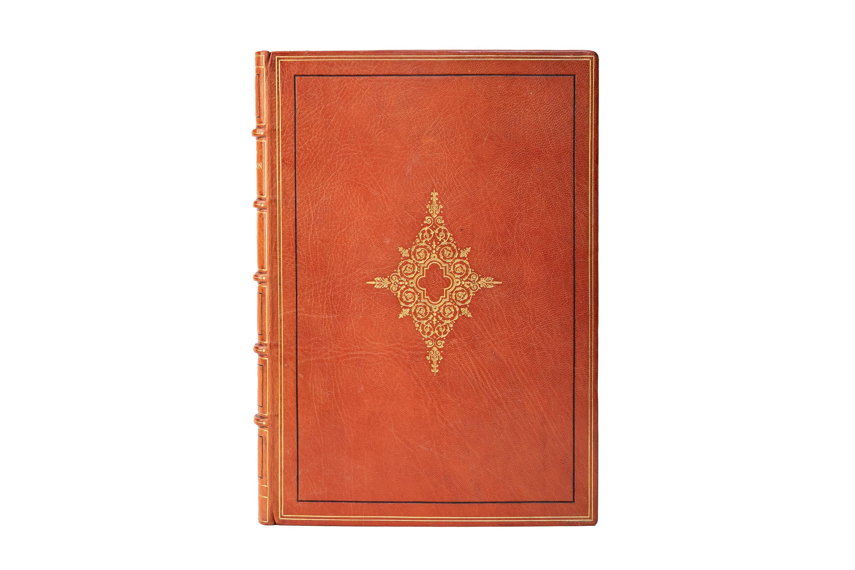 2 Volumes. Worthington Chauncey Ford, George Washington. Memorial Edition. Bound by Zaehnsdorf in full orange morocco with the covers and raised band spines decorated in gilt and black tooled detailing. The top edges are gilt with gilt-tooled