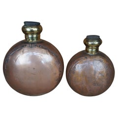 2 Vtg Indian Dovetailed Copper Water Canteen Jug Flask Vessel Bottles W Cork