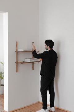 2 Wall Shelving system Torii Made in Solid white Oak and Stainless Steel Holders