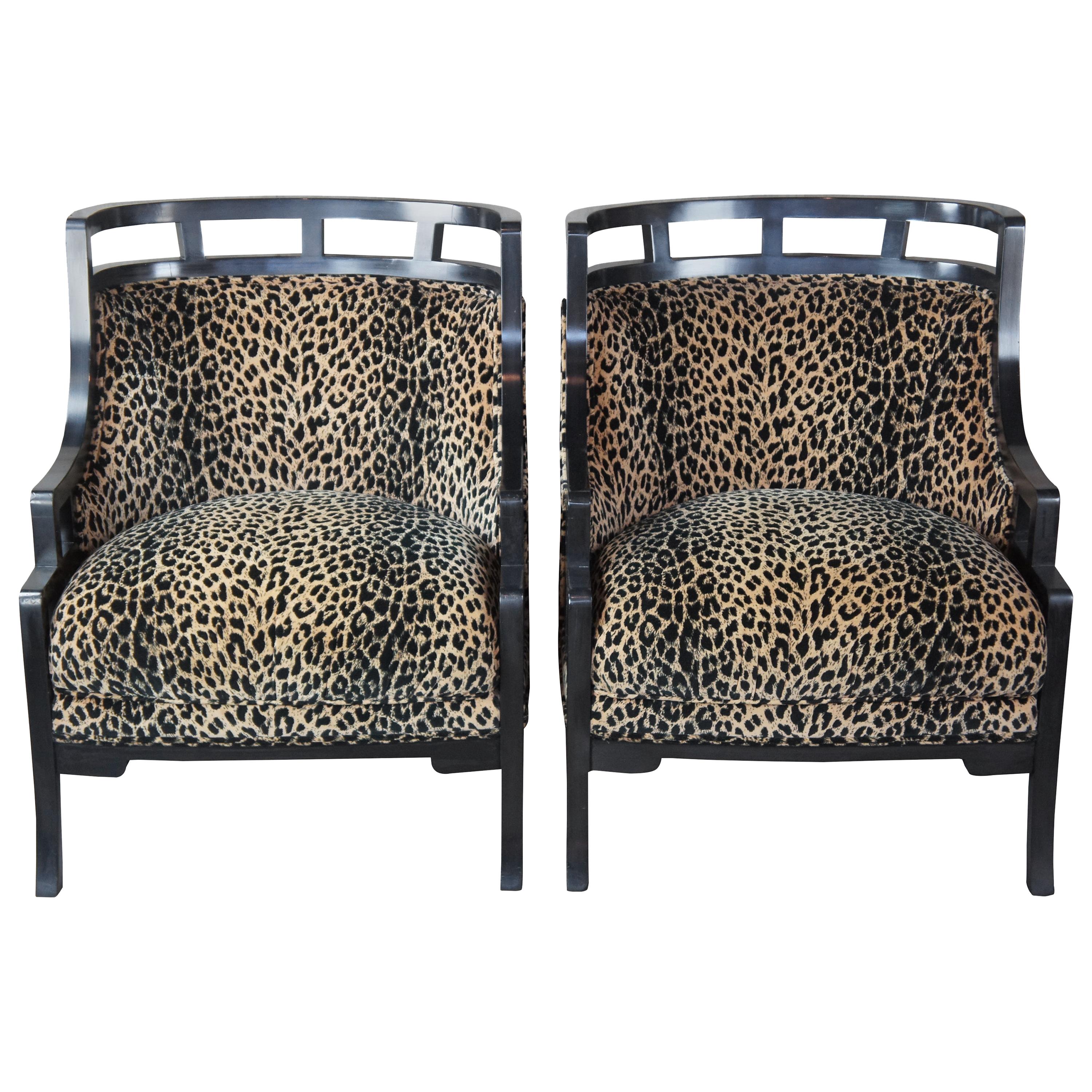 2 Wallis Simpson Cheetah Barrel Club Lounge Chairs Jay Spectre for Century MCM