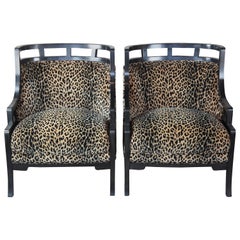 2 Wallis Simpson Cheetah Barrel Club Lounge Chairs Jay Spectre für Century MCM