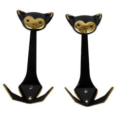  2 Walter Bosse Wall Hooks shows 2 cats Rare Model around 1950s