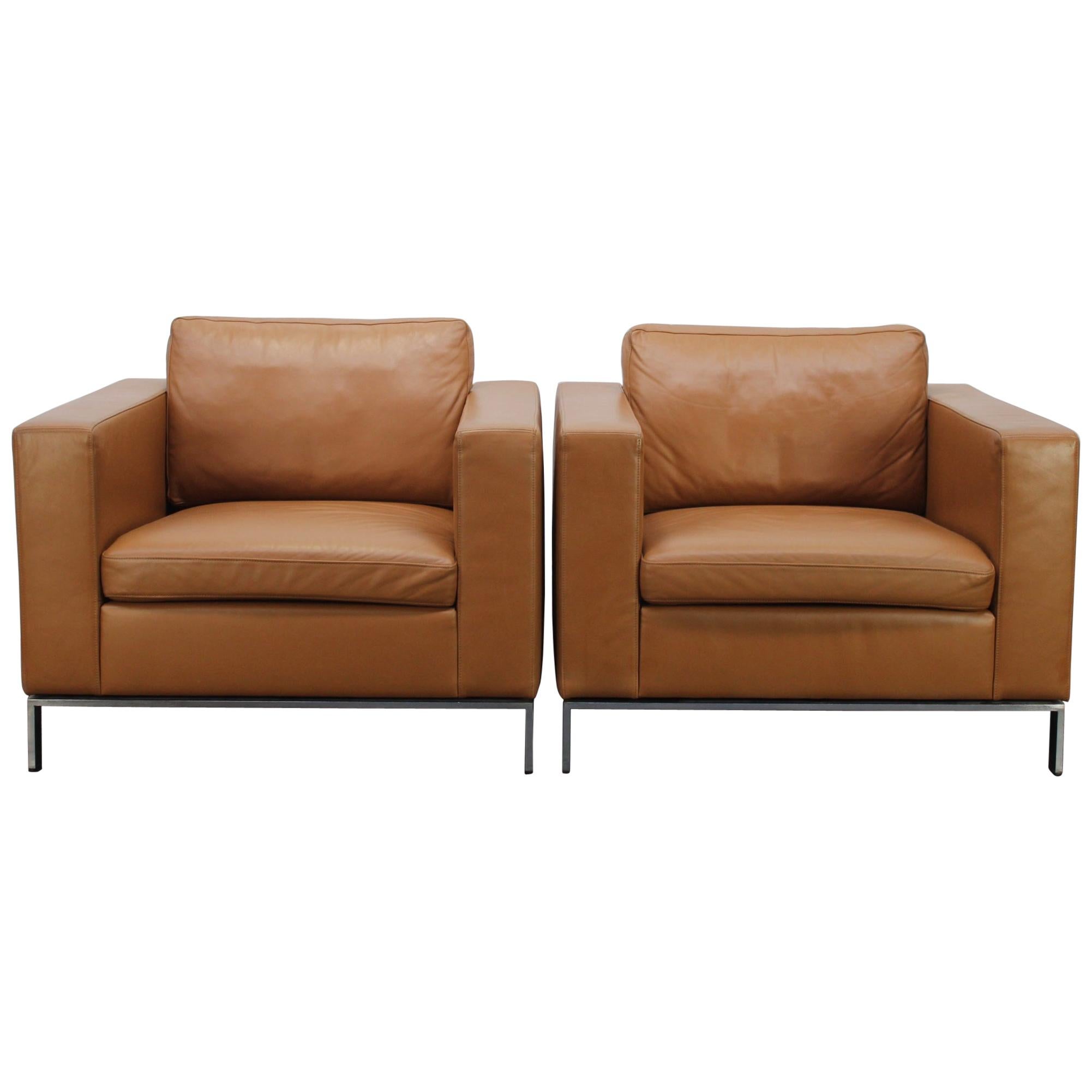 2 Walter Knoll "Foster 503.10" Armchairs in Tan-Brown Leather by Norman Foster