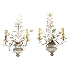 2 Wandleuchten mit Kristall Blumen 
Urnen von Maison Baguès, 1950er