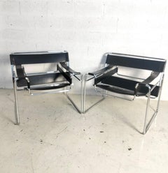 2 Wassily steel chromed and leather armchairs by M. Breuer for Gavina 60s, 70s