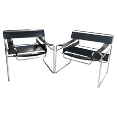 2 Wassily steel chromed and leather armchairs by M. Breuer for Gavina 60s, 70s