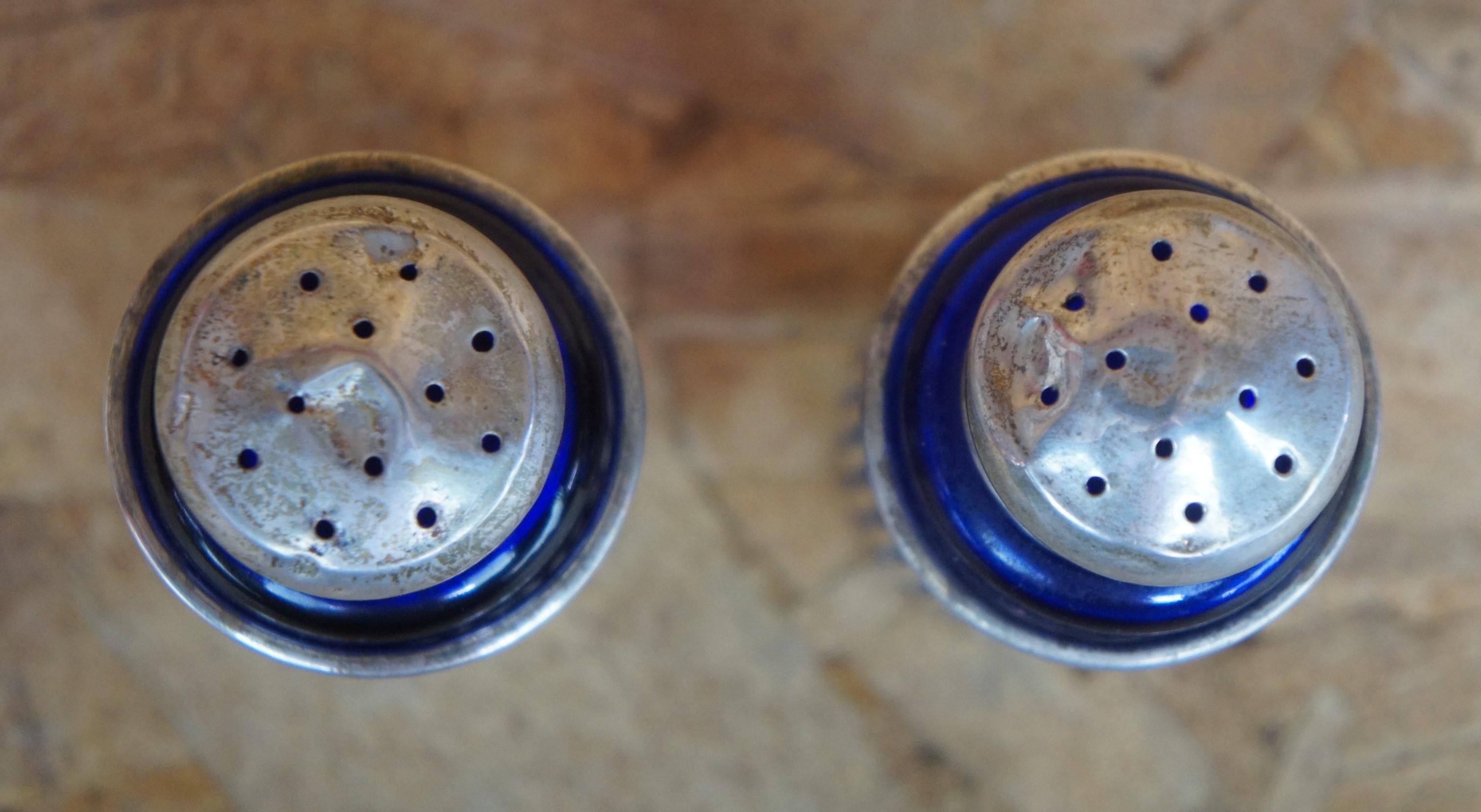 vintage blue glass salt and pepper shakers