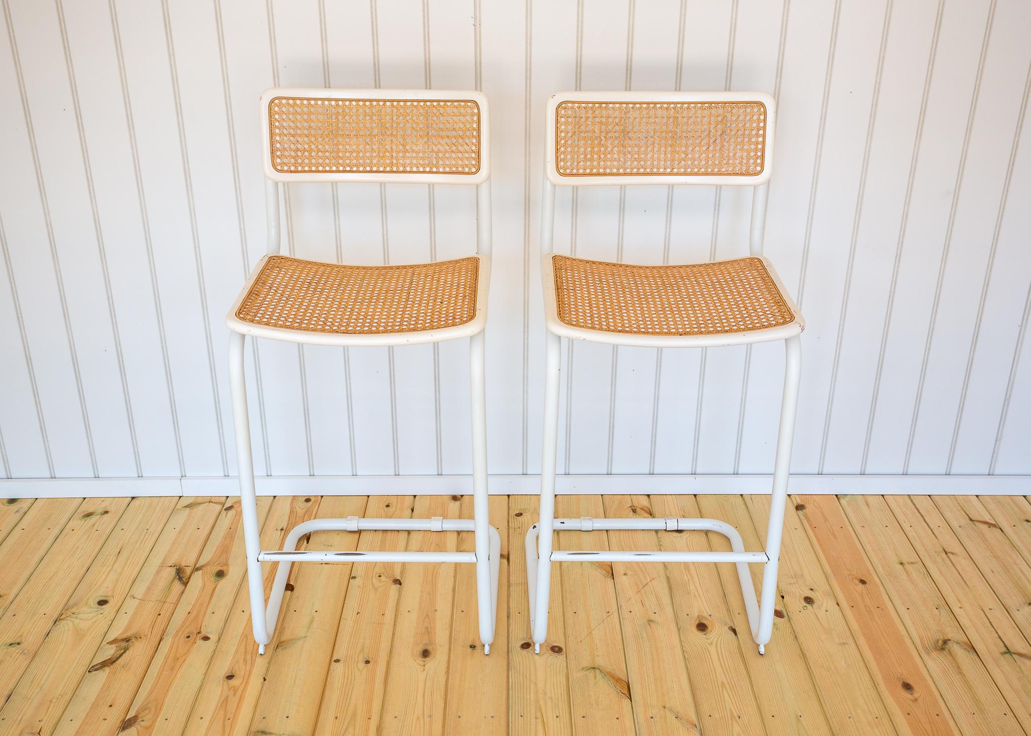 2 White Cesca Barstools Marcel Breuer B64 S64 Bauhaus Rattan Bar Chair MCM 1970s im Angebot 6