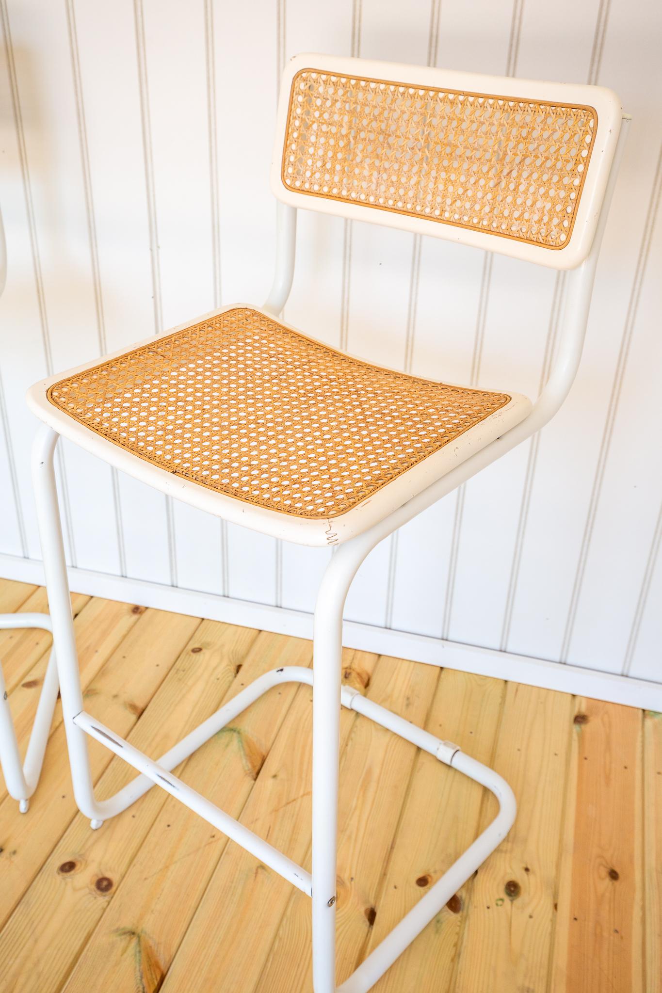 2 White Cesca Barstools Marcel Breuer B64 S64 Bauhaus Rattan Bar Chair MCM 1970s im Angebot 8