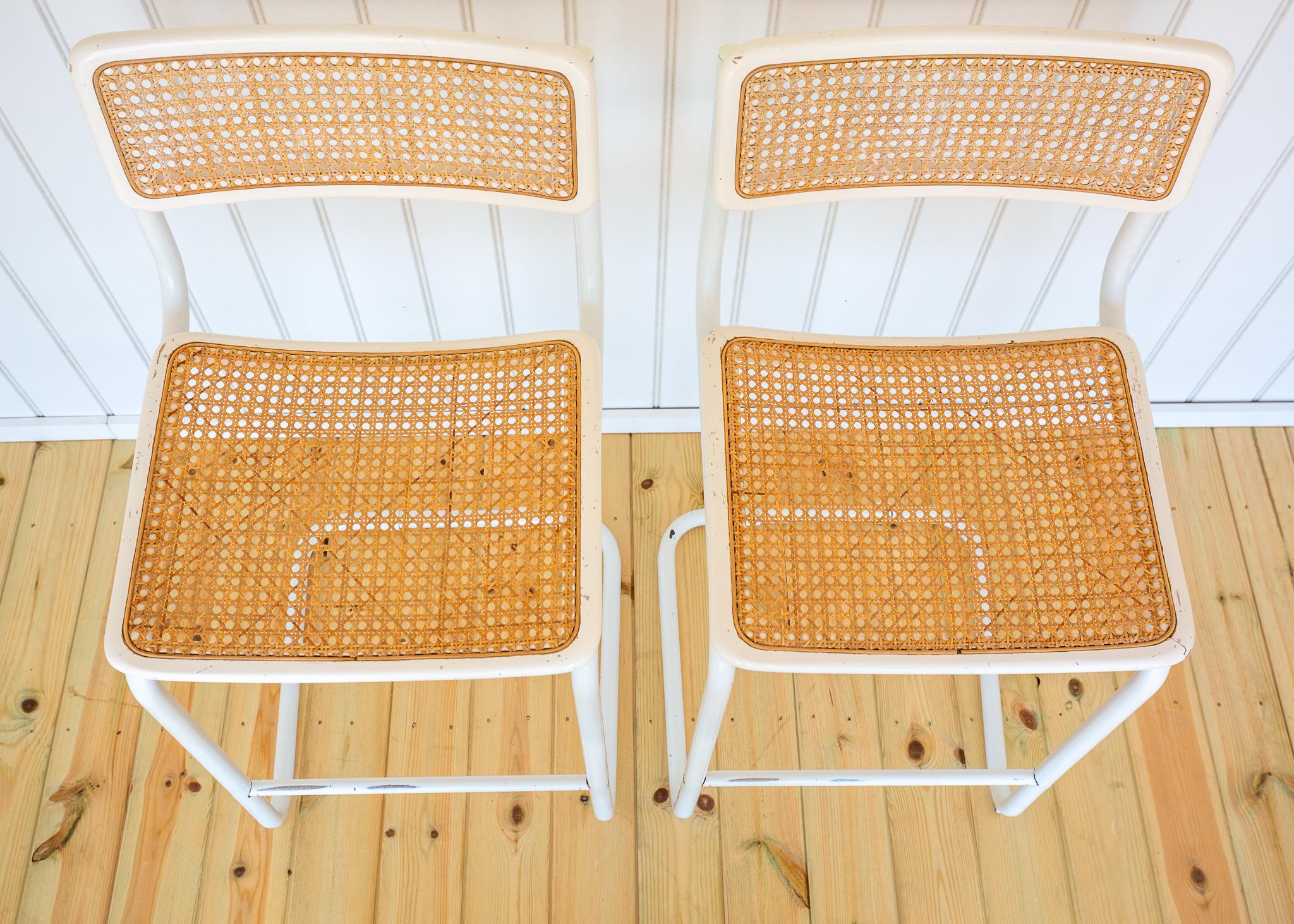 2 White Cesca Barstools Marcel Breuer B64 S64 Bauhaus Rattan Bar Chair MCM 1970s im Angebot 10