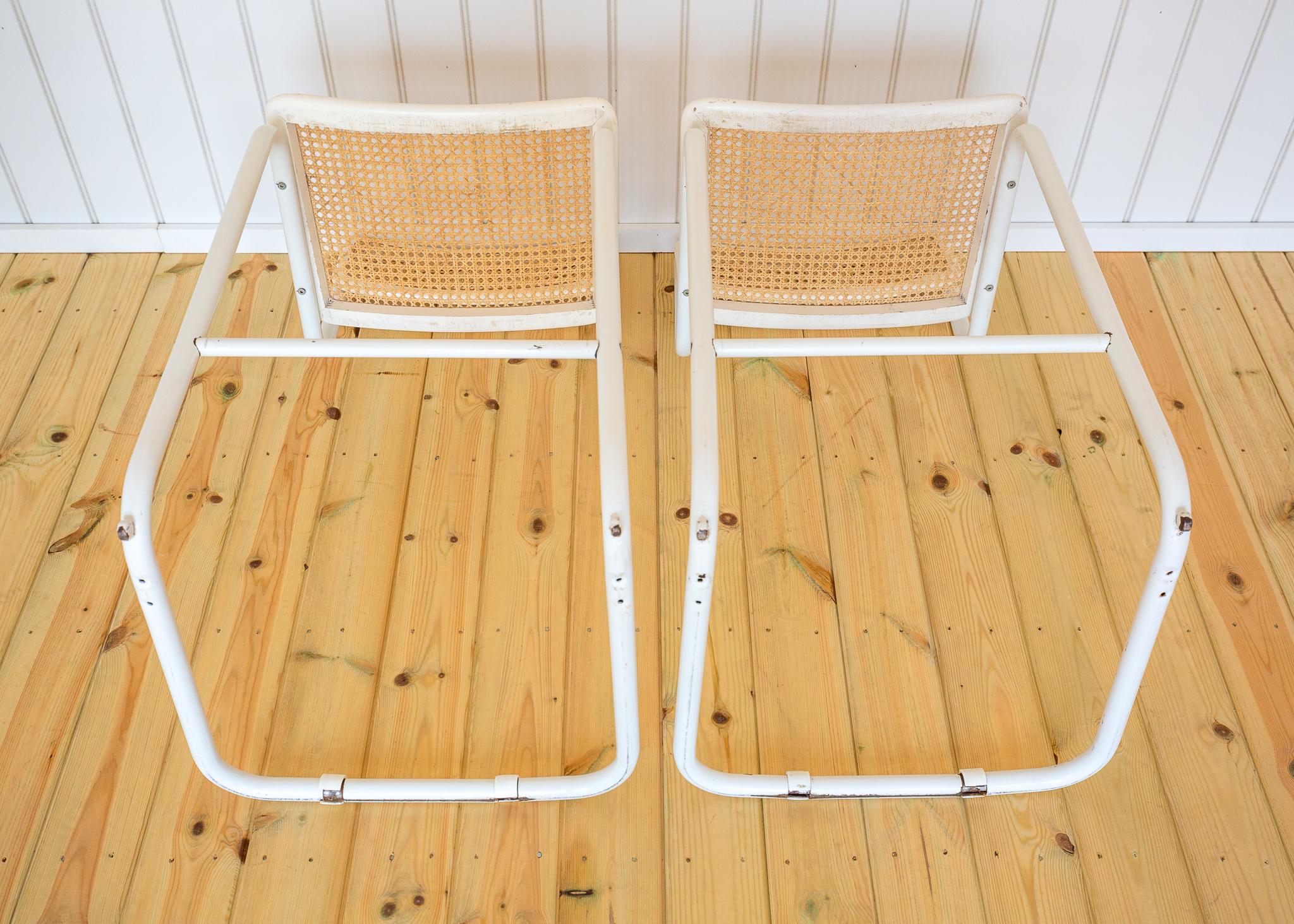 2 White Cesca Barstools Marcel Breuer B64 S64 Bauhaus Rattan Bar Chair MCM 1970s im Angebot 13