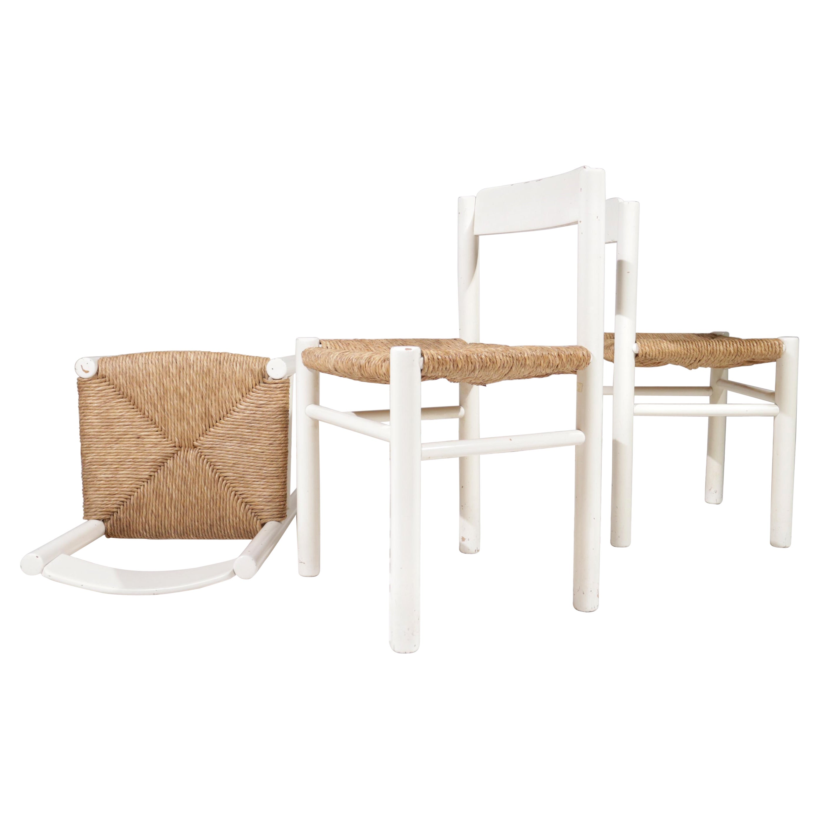 2 chaises de salle à manger blanches dans le style de Charlotte Perriand, France, 1960