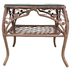 2 Wicker End Table with Glass Top