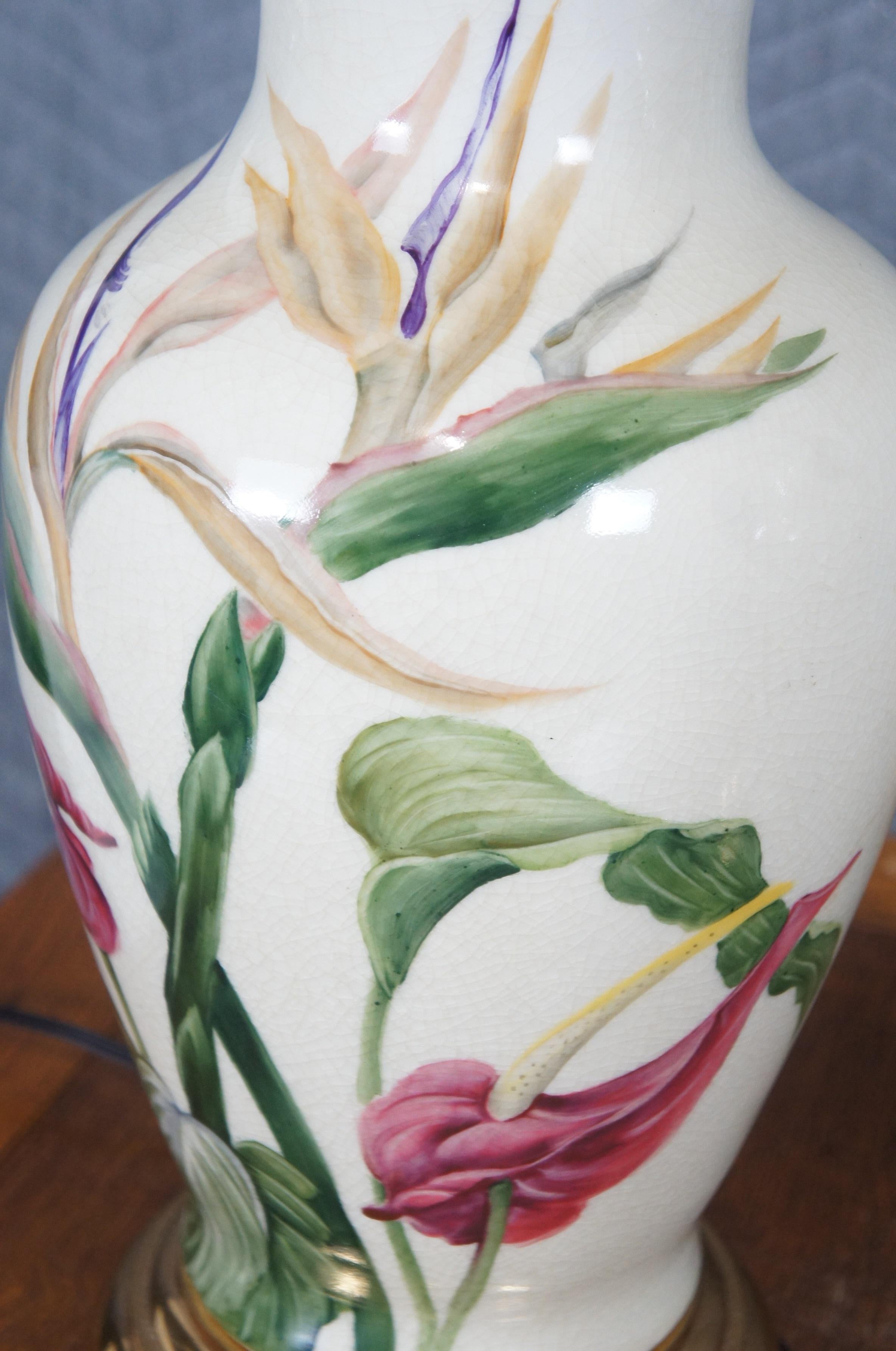 2 Wildwood Pamela Shirley Lámparas de mesa de flores tropicales pintadas a mano de 31 en venta 1