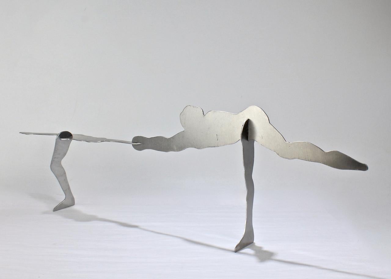 2 William King Midcentury Modernist Aluminum Puzzle Sculptures of Acrobats For Sale 4