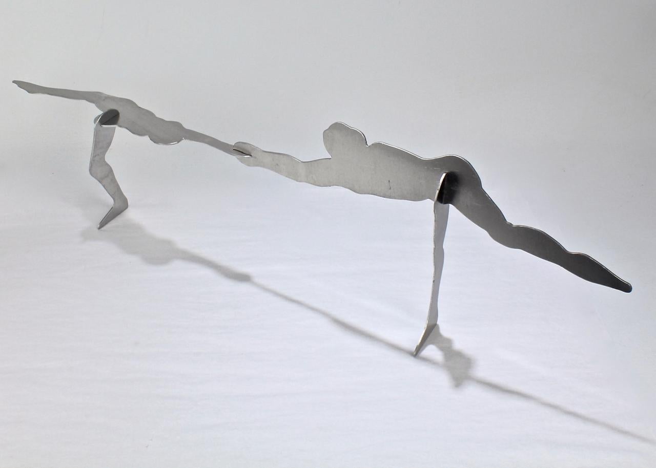 2 William King Midcentury Modernist Aluminum Puzzle Sculptures of Acrobats For Sale 5