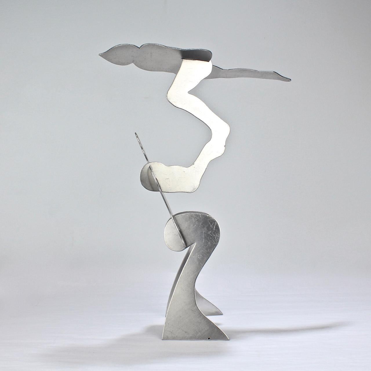 2 William King Midcentury Modernist Aluminum Puzzle Sculptures of Acrobats For Sale 1