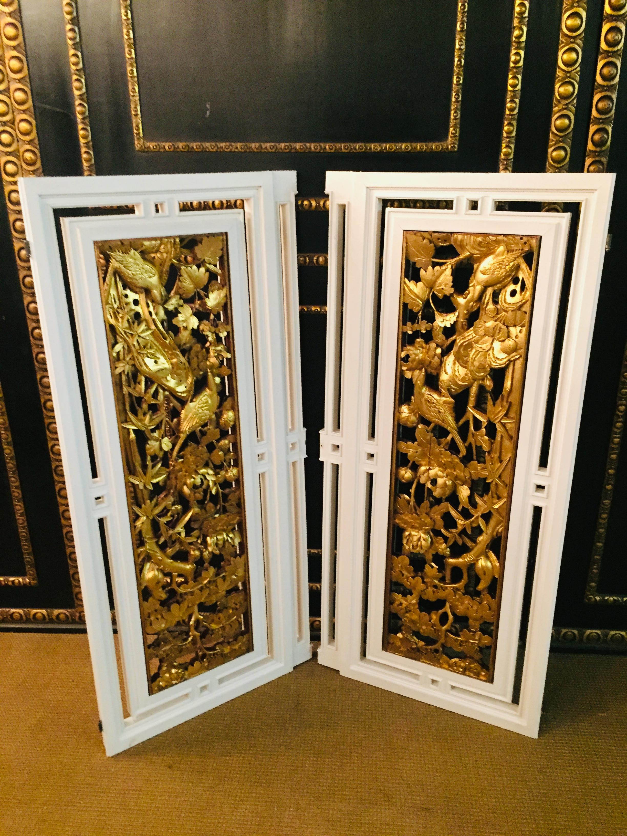 2 Window Doors/Panels with Carved Birds Gilded For Sale 1