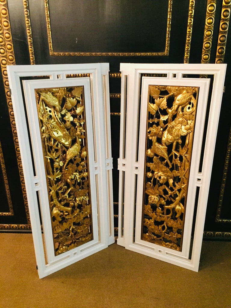 2 Window Doors/Panels with Carved Birds Gilded For Sale at 1stDibs