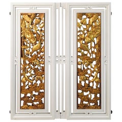 2 fenêtres Portes/Panneaux avec oiseaux sculptés et dorés
