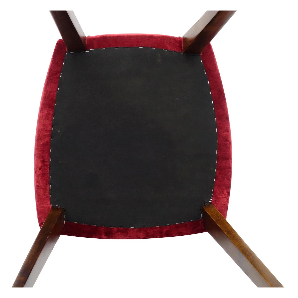 2 Wood Side Chairs Burgundy with Velvet Back and Seat in the Manner of Gio Ponti 4