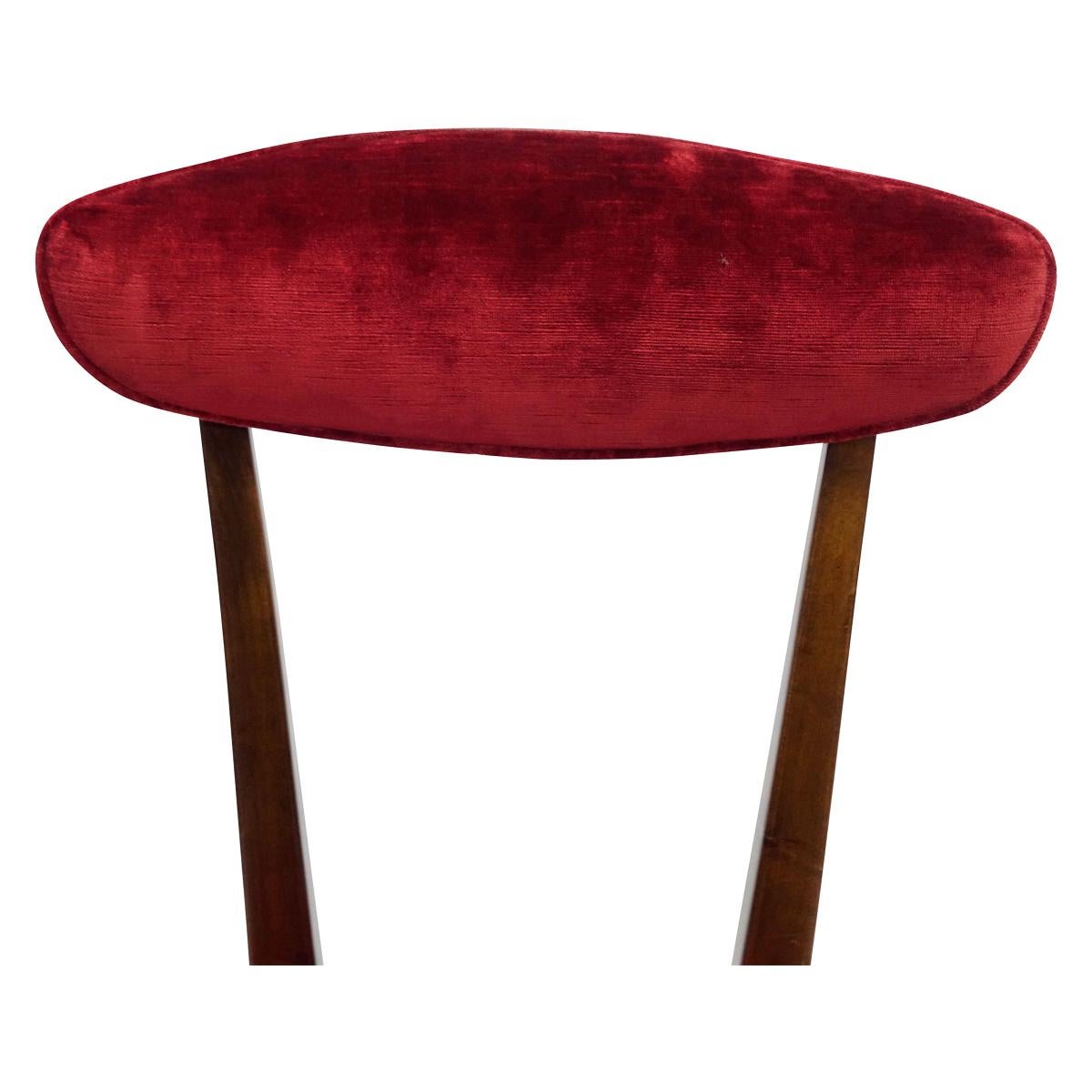 2 Wood Side Chairs Burgundy with Velvet Back and Seat in the Manner of Gio Ponti 6