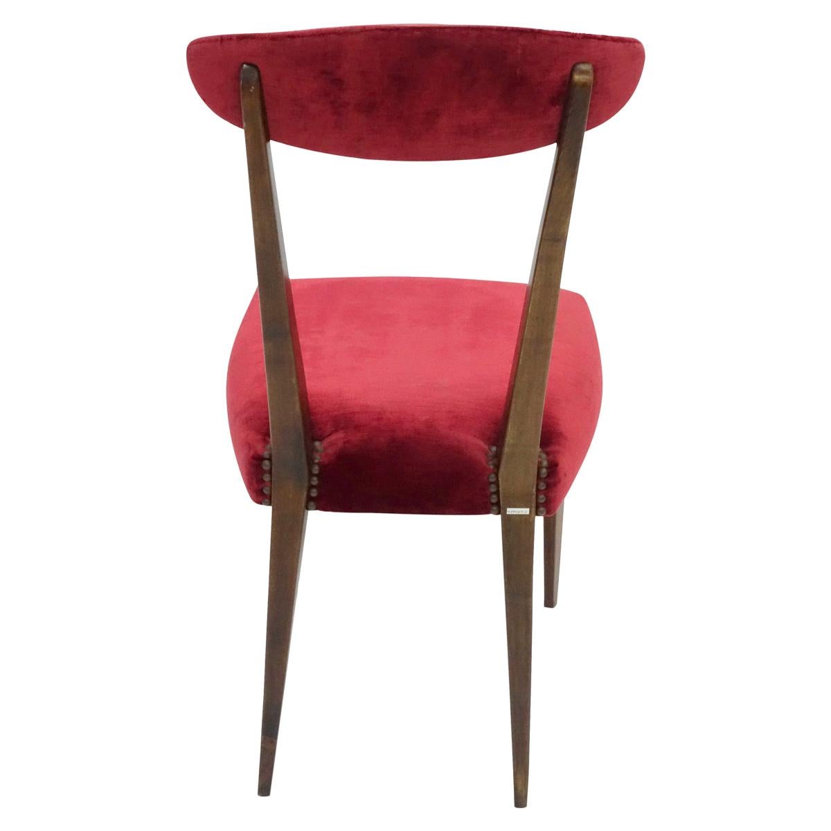 2 Wood Side Chairs Burgundy with Velvet Back and Seat in the Manner of Gio Ponti In Good Condition In New York, NY