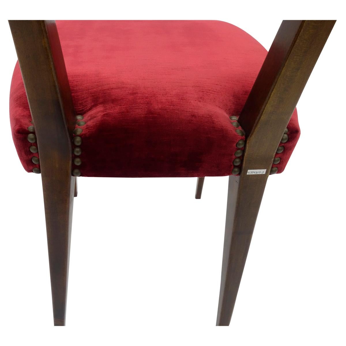 2 Wood Side Chairs Burgundy with Velvet Back and Seat in the Manner of Gio Ponti 3