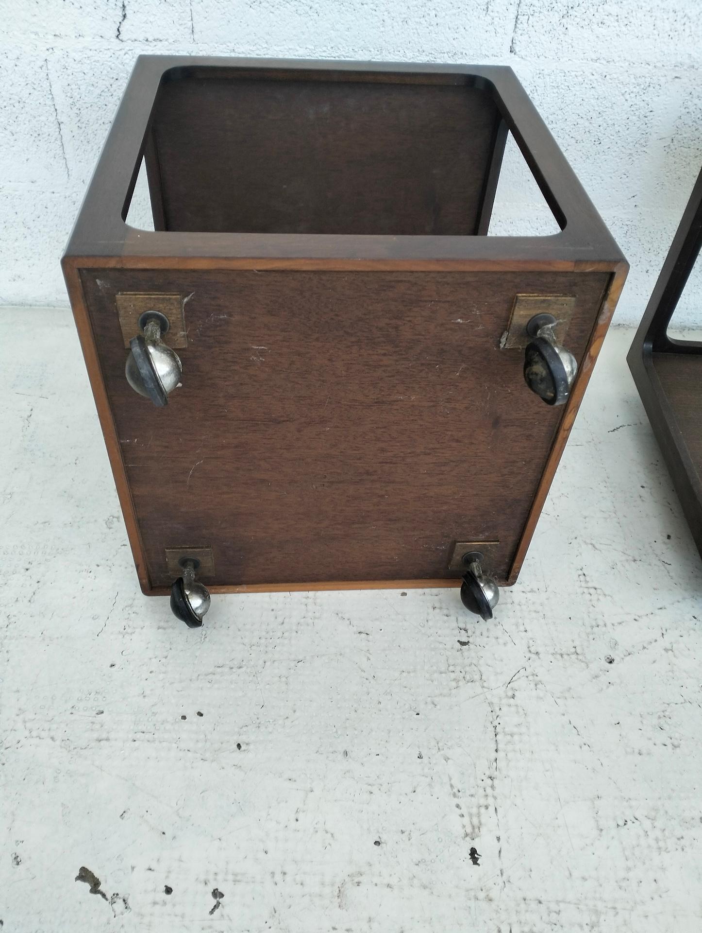2 wooden midcentury side tables with wheels, trolleys 1960s For Sale 3