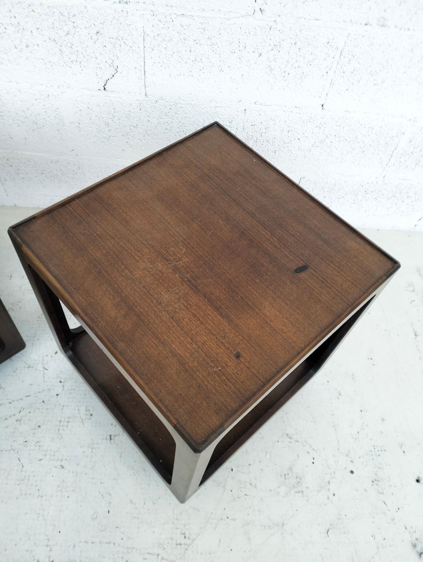 Mid-20th Century 2 wooden midcentury side tables with wheels, trolleys 1960s For Sale