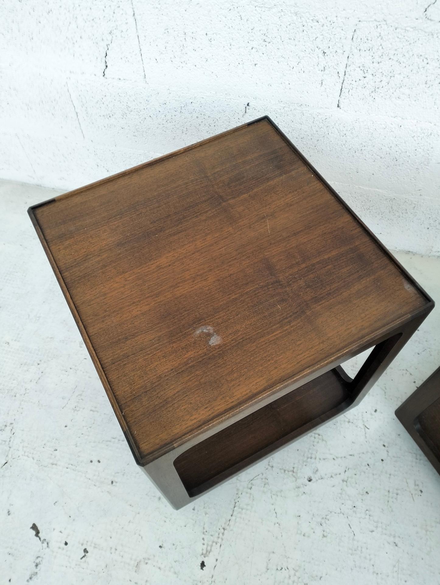 Wood 2 wooden midcentury side tables with wheels, trolleys 1960s For Sale