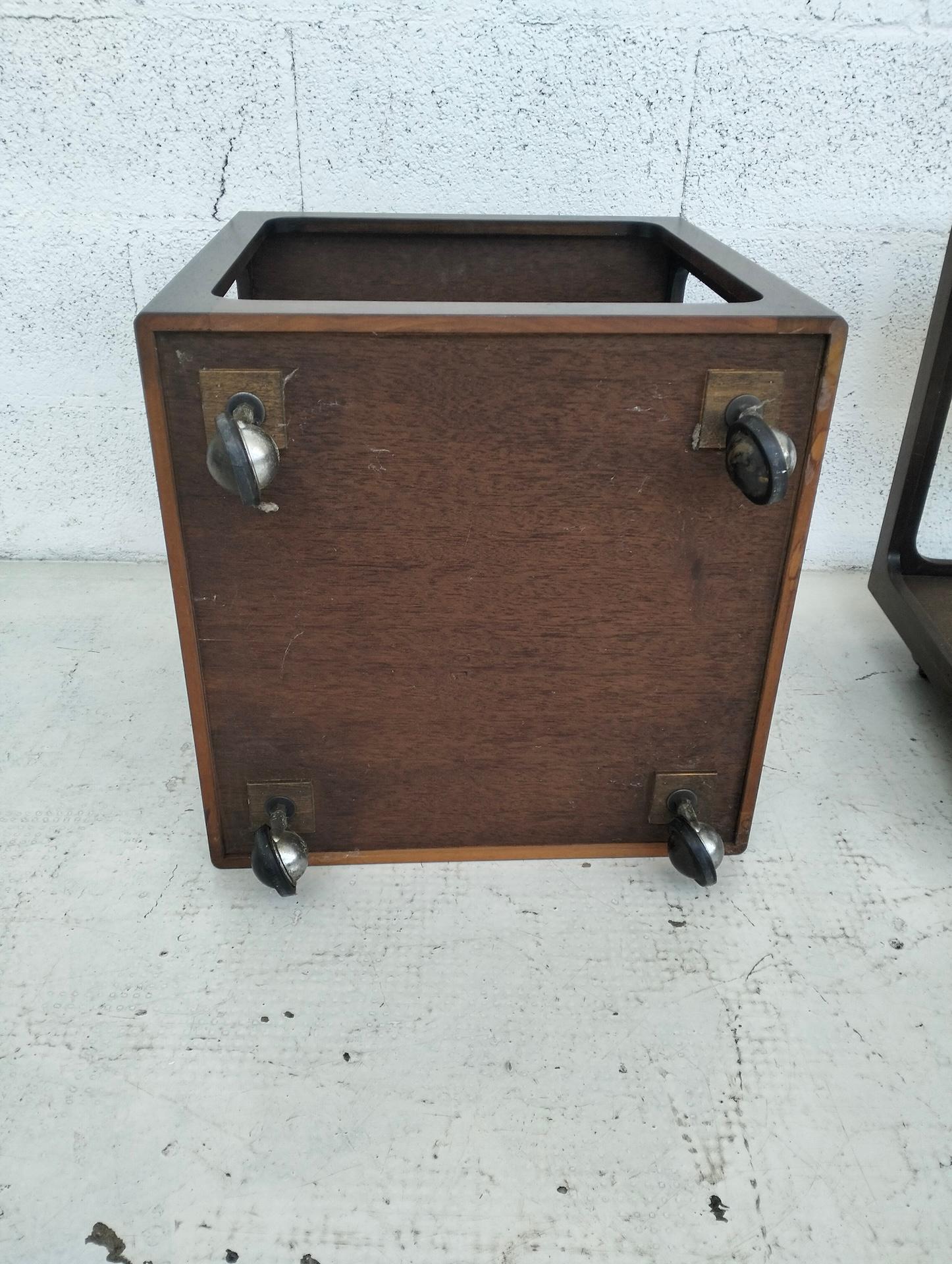 2 wooden midcentury side tables with wheels, trolleys 1960s For Sale 2