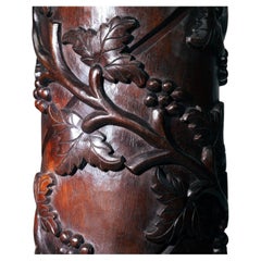 Columna de 2 pedestales de madera con motivo de parra tallado a mano, Francia Años 50