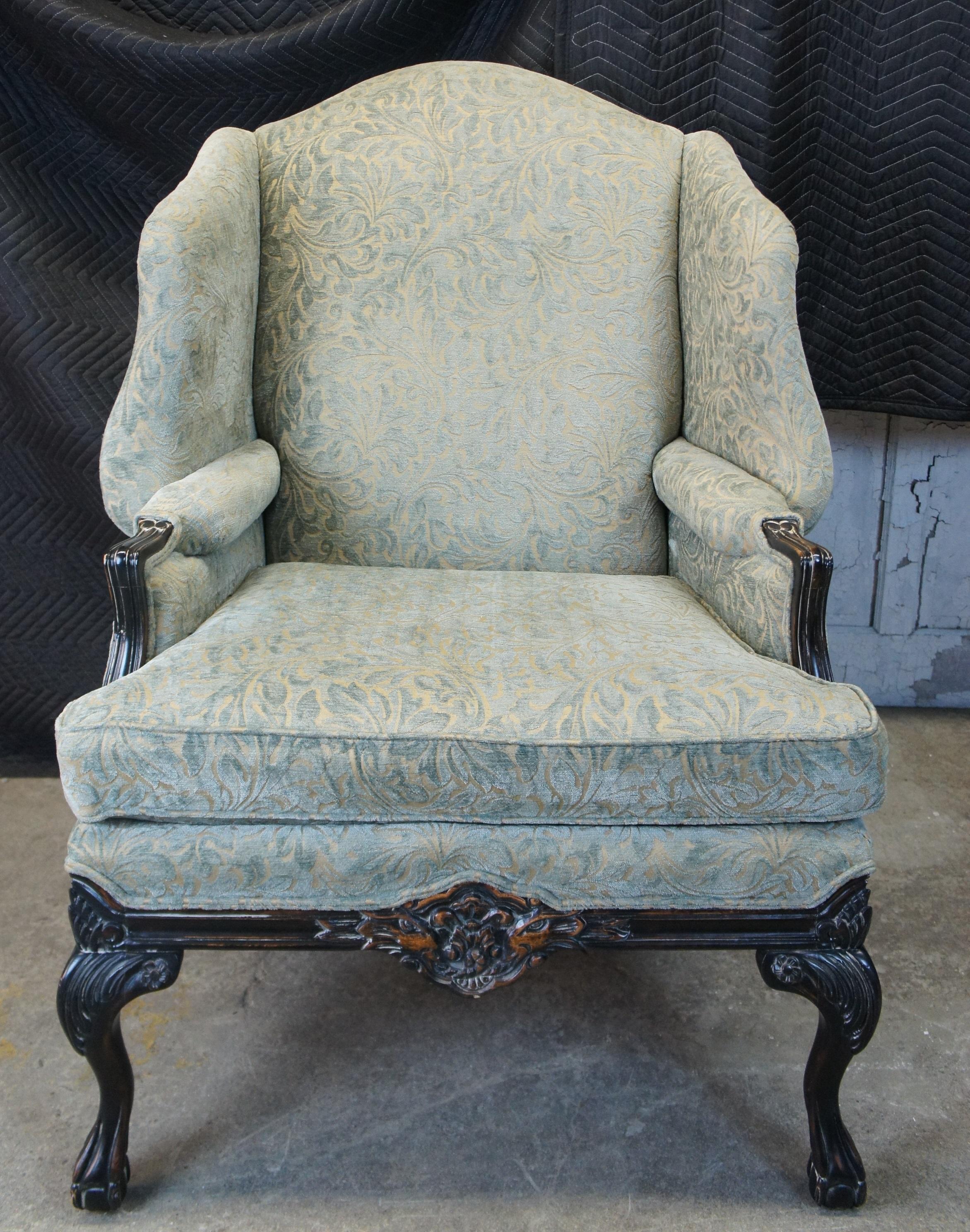 2 Woodmark English George III Style Oversized Wingback Arm Library Club Chairs In Good Condition In Dayton, OH