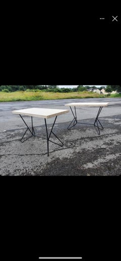 2 Wrought Iron Console Tables, Travertine Tops circa 1950/1960