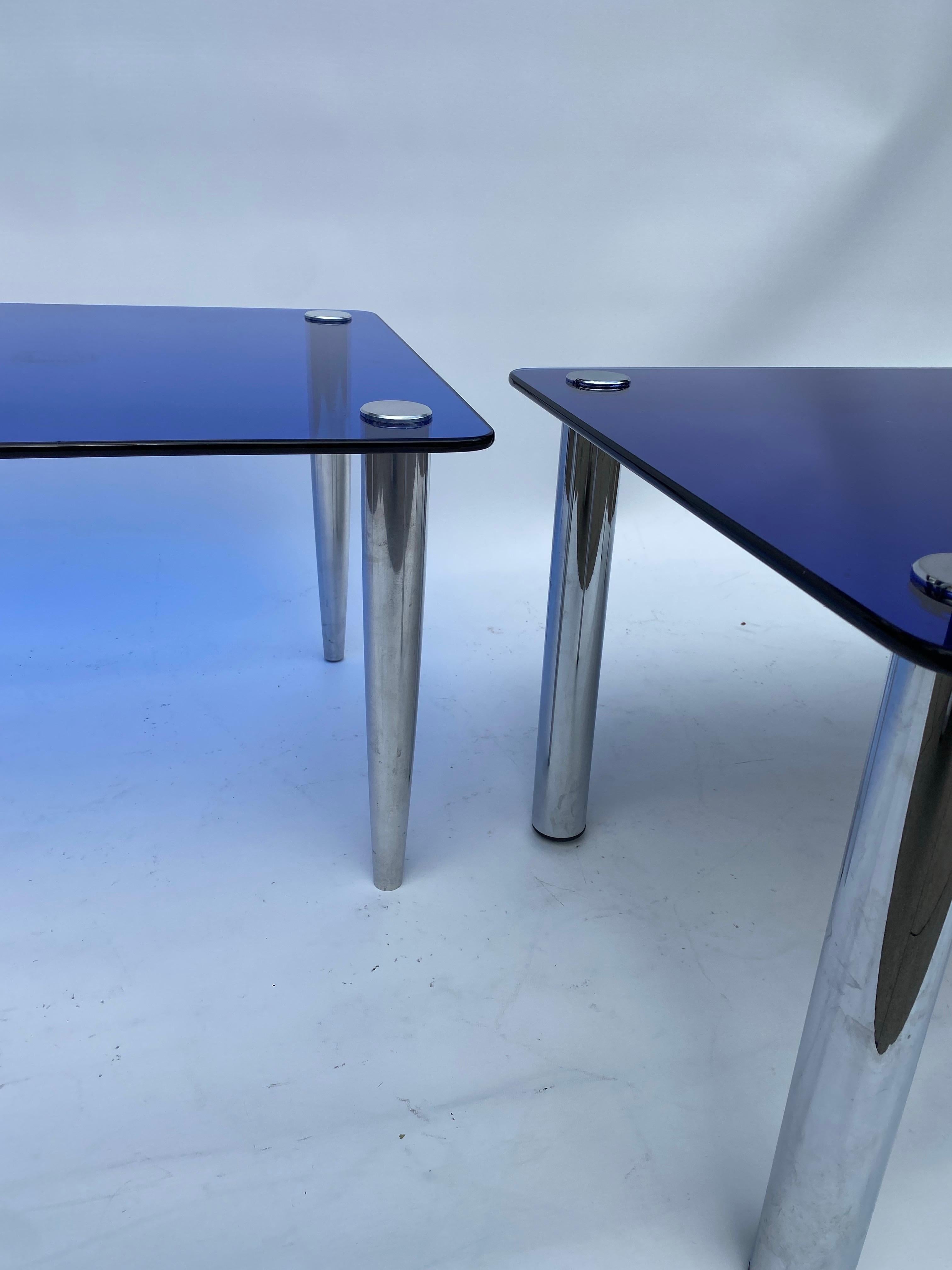 2 x 1950s Fontana Arte Blue Mirror Glass Rectangular Coffee Table Chrome Italian For Sale 5