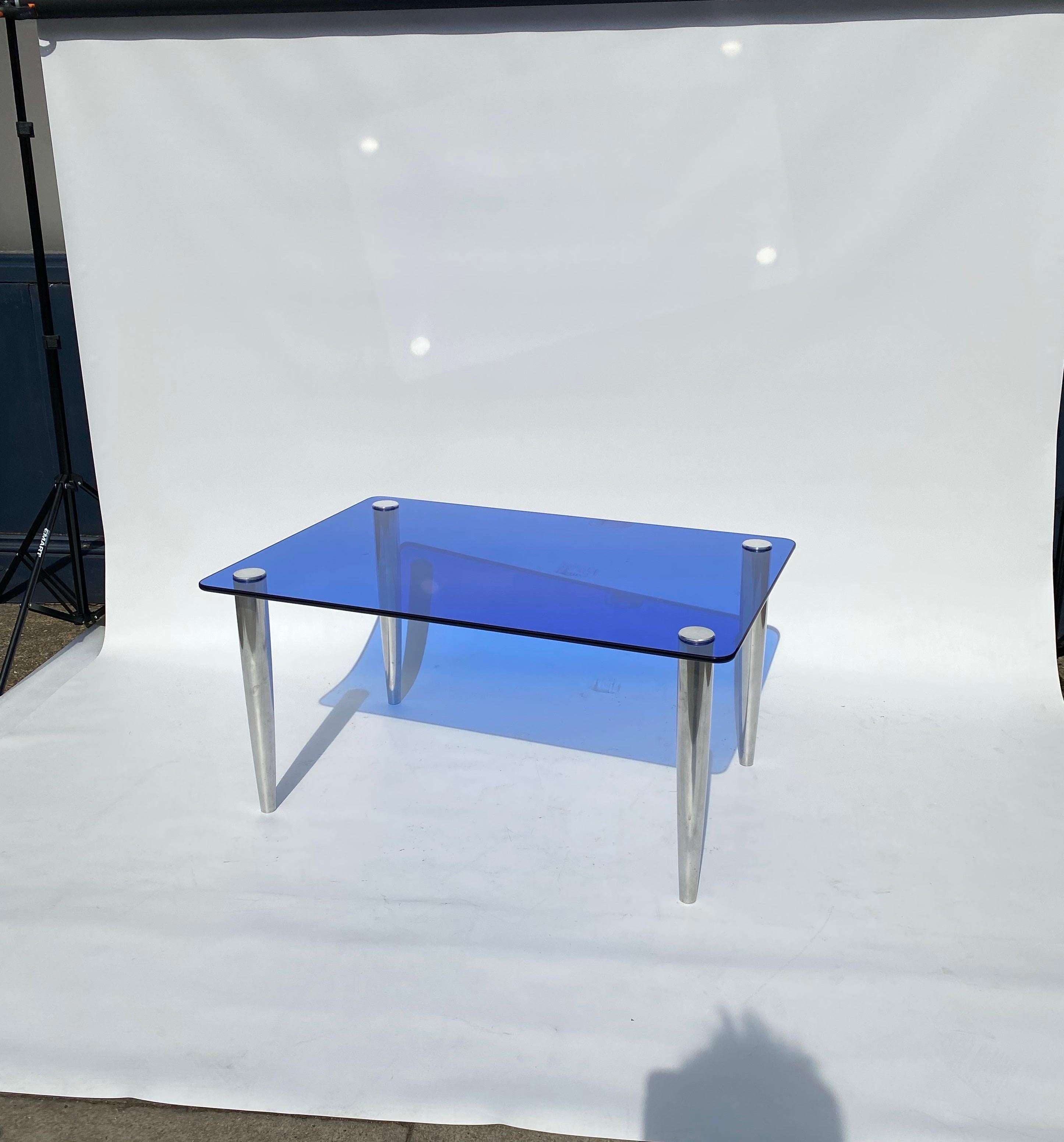 2 x 1950s Fontana Arte Blue Mirror Glass Rectangular Coffee Table Chrome Italian For Sale 6